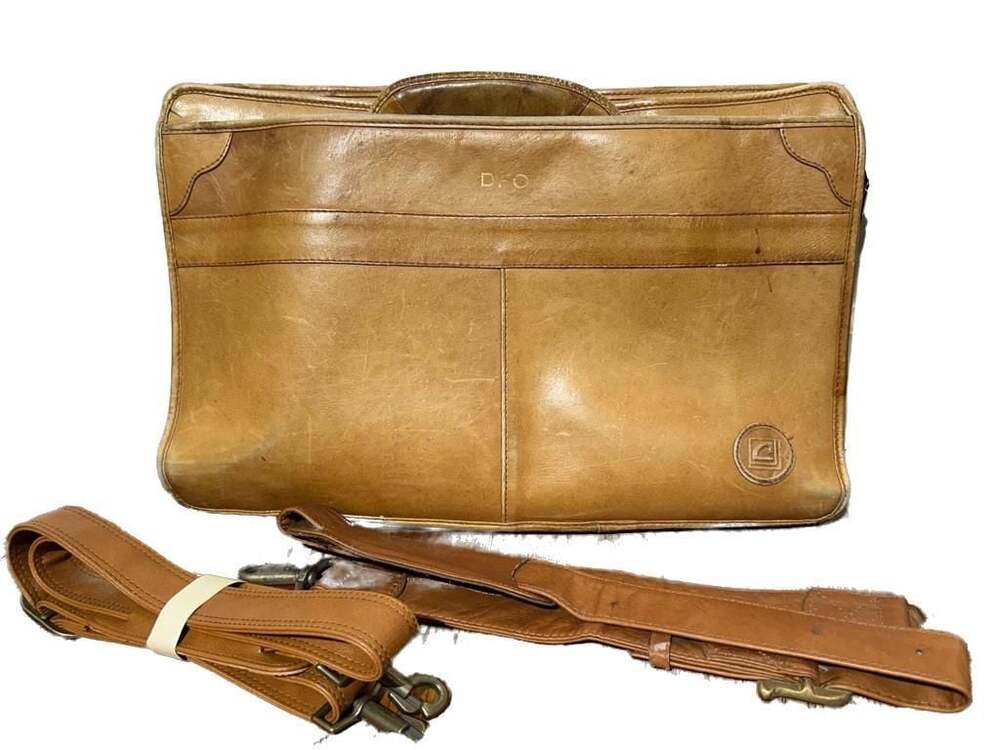 Vintage Leather Briefcase Messenger Bag with Shoulder Strap